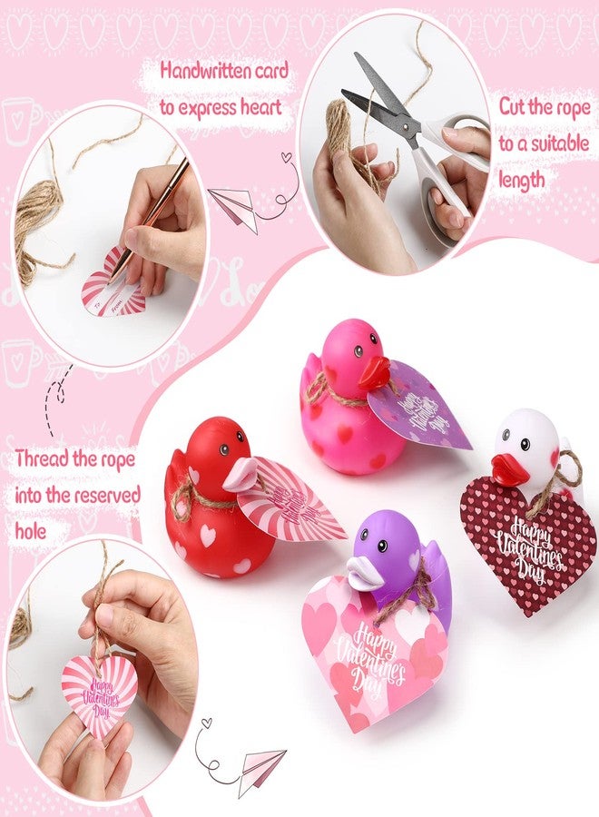 جيريفي مجموعة جيريفي من 48 قطعة من البط المطاطي بحجم 2 بوصة لعيد الحب مع بطاقات هدايا، بط مطاطي صغير على شكل قلب، ألعاب حمام، هدية عيد الحب للأطفال، هدايا صفية، جوائز للتبادل (ملونة) - Image 4